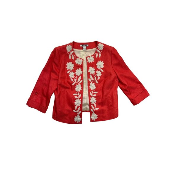 Nygard Jacket Womens 10 Coral Floral Embroidered Beaded 3/4 Sleeve Lined - Picture 2 of 9